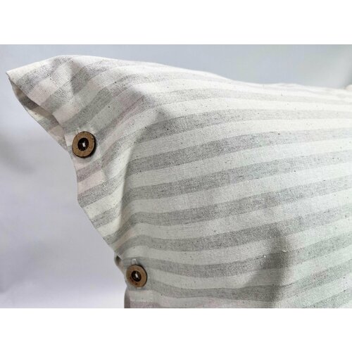 50х70 Наволочка льняная с серой полосой на пуговицах Linen Наволочка из льна на пуговицах 50х70 827₽