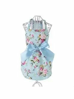 Платье голубое с цветами с голубым бантом разм S (25)