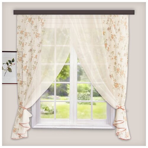 фото Комплект штор для кухни «акварель», 280х160 см, цвет персиковый witerra