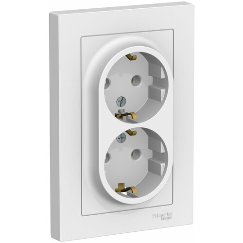 SE AtlasDesign Бел Розетка с/з двойная, 16А, в сборе (комплект 2шт)