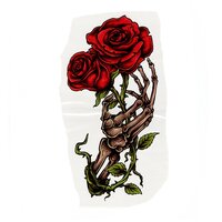 Временная татуировка переводная розы в руке скелета