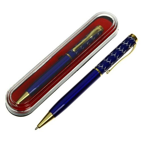 Ручка подарочная шариковая в пластиковом футляре поворотная Х корпус синий с золотым