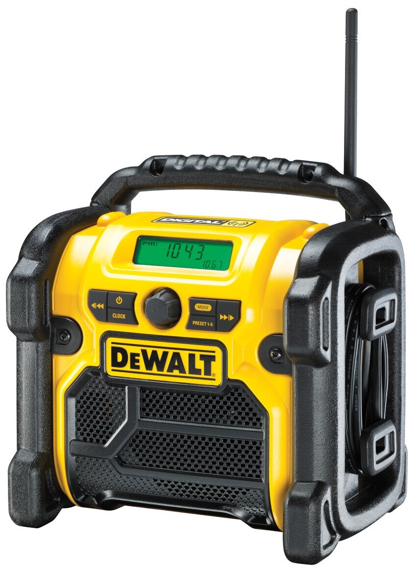 DeWalt DCR020 SOLO Радио аккум. (10.8-18В/230Вт, DAB+FM, шнур питания 1.8м, 2.8кг)