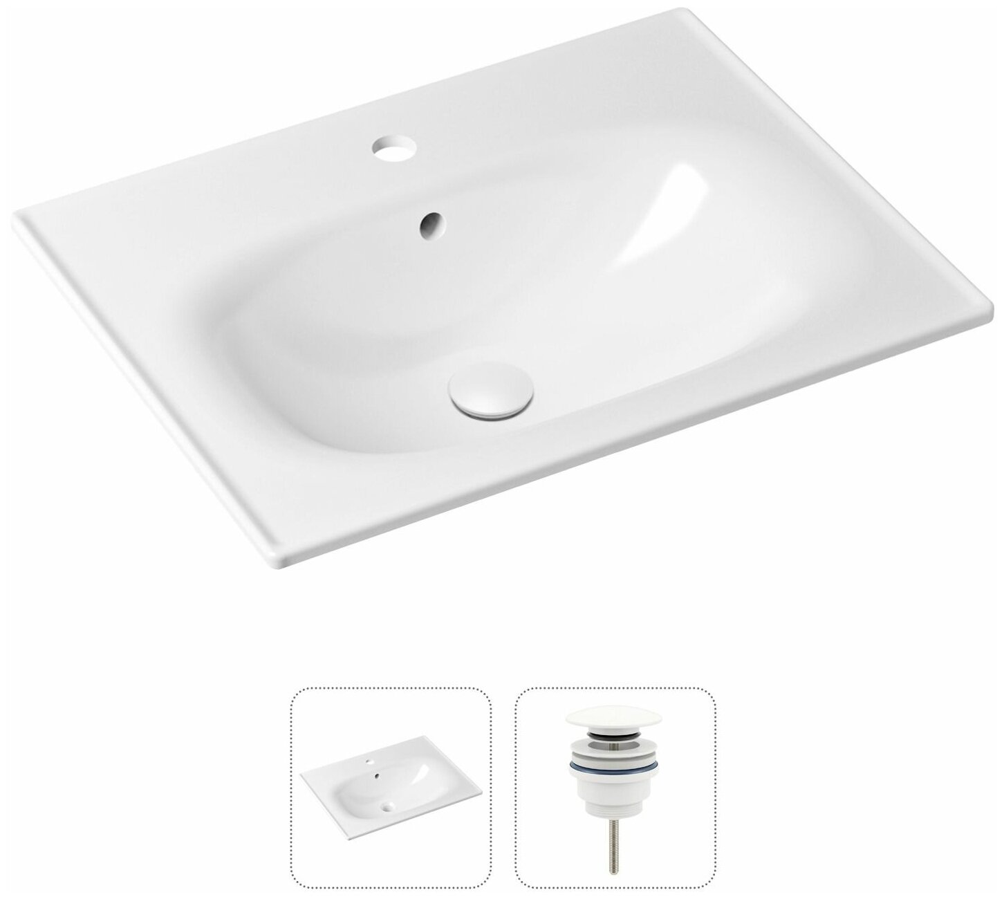 Врезная раковина в ванную Lavinia Boho Bathroom Sink 21520877 в комплекте 2 в 1: умывальник белый, донный клапан в цвете матовый белый