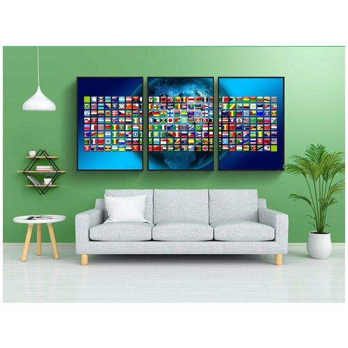 фото Набор модулных постеров для интерьера "континенты, флаги, символы" 60x90 см. в тубусе, без рамки lotsprints