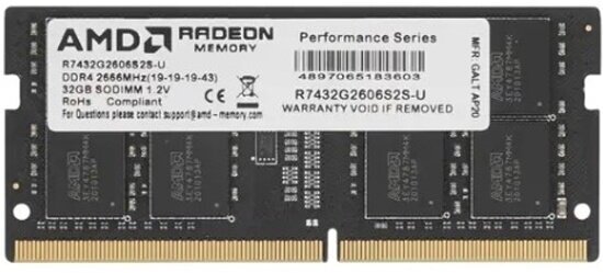 Оперативная память Amd SO-DIMM DDR4 32Gb 2666MHz pc-21300 Radeon R7 Performance Series CL19 (R7432G2606S2S-U)