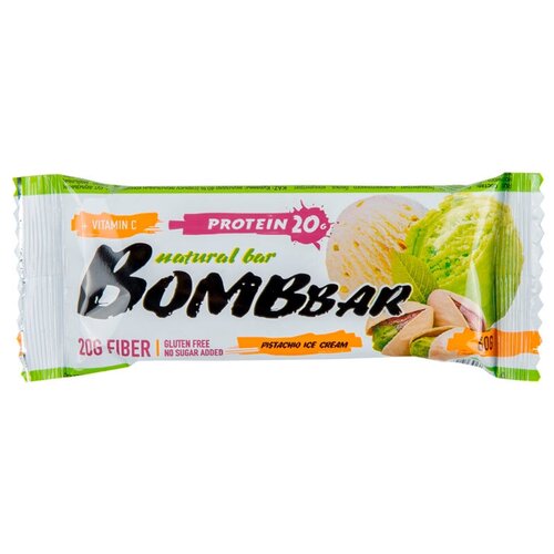 BOMBBAR Протеиновый батончик Bombbar 60 г, 1 шт, вкус: фисташковый пломбир