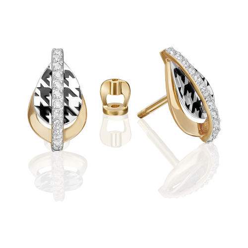 PLATINA jewelry Серьги из комбинированного золота с эмалью и фианитом 02-5202-00-401-1121