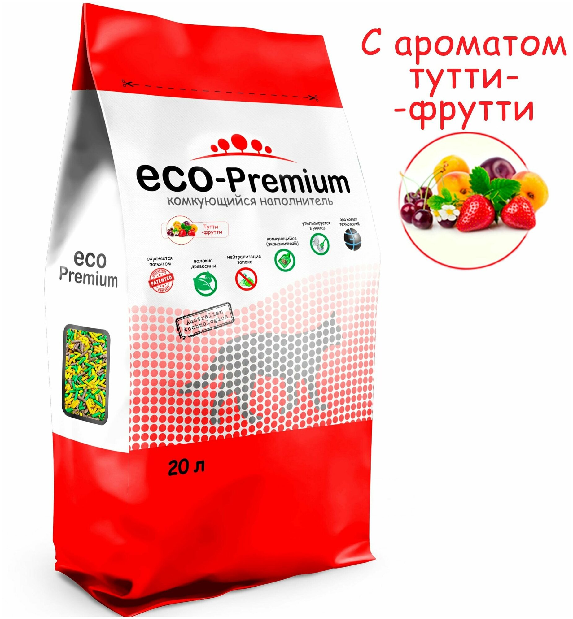Наполнитель ECO Premium Тутти-фрутти комкующийся древесный 7.6кг/20л - фотография № 12