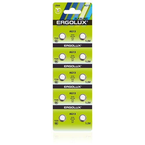 Батарейка Ergolux AG13 / LR44 / LR1154 / A76, в упаковке: 10 шт. батарейка energizer lr44 a76 в упаковке 2 шт