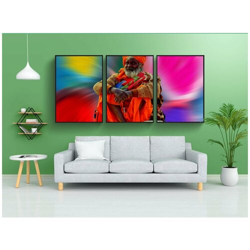 фото Набор модулных постеров для интерьера "садху, цвет, красочный" 60x90 см. в тубусе, без рамки lotsprints