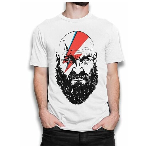 Футболка Design Heroes Кратос - Дэвид Боуи / God of War / David Bowie Мужская Белая XL