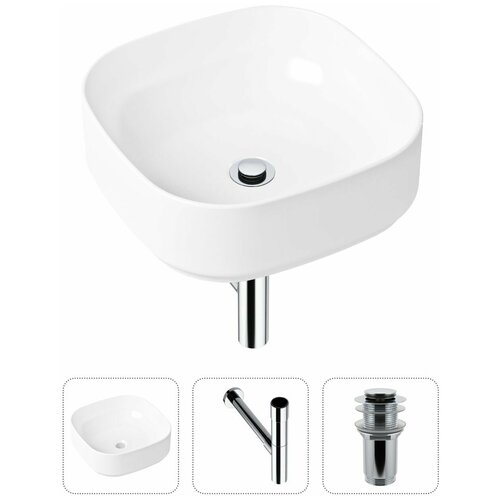 Комплект 3 в 1 Lavinia Boho Bathroom Sink 21520241: накладная фарфоровая раковина 40 см, металлический сифон, донный клапан