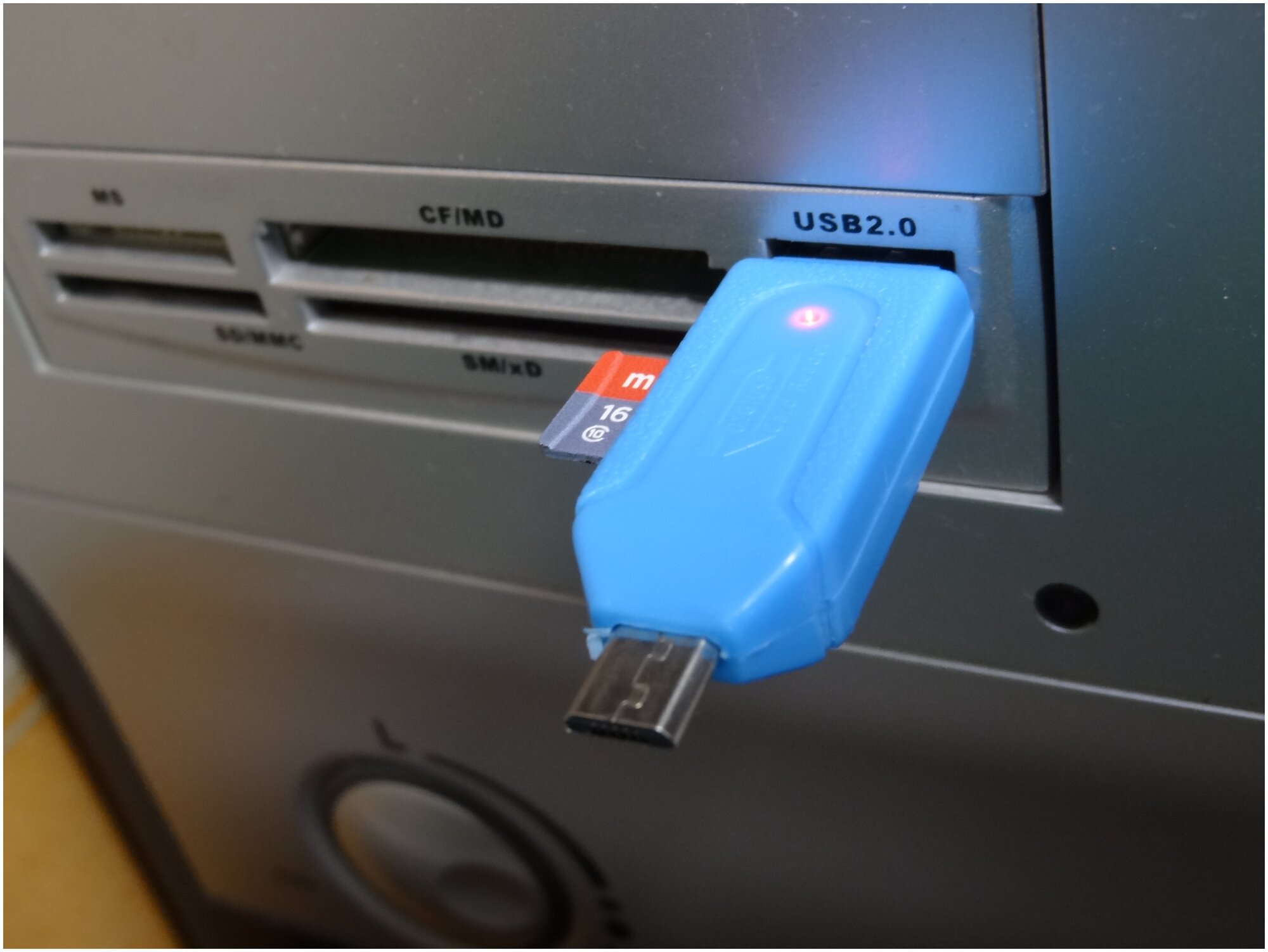 Адаптер USB 2.0 + microUSB, кардридер SD, microSD зеленый