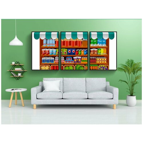 фото Набор модулных постеров для интерьера "продавец фруктов, подставка для фруктов, продавец" 60x90 см. в тубусе, без рамки lotsprints