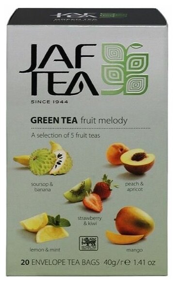 Чай зелёный JAF TEA Green Fruit Melody зеленый чай 20 пакетиков в конвертиках, Ассорти 5 видов - фотография № 6