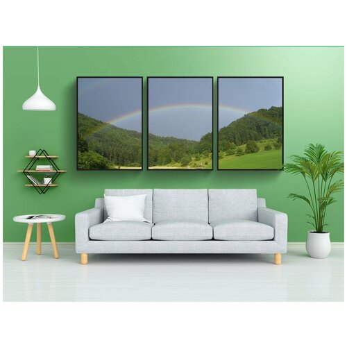 фото Набор модулных постеров для интерьера "радуга, поле, лес" 60x90 см. в тубусе, без рамки lotsprints