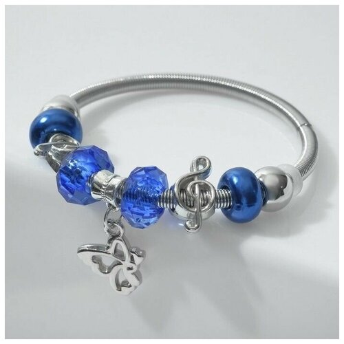 Браслет-нить, синий браслет ассорти марджери бусины с ключиком цвет бело синий в серебре