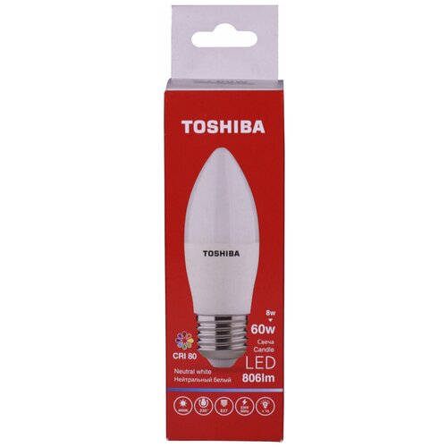 фото Лампа светодиодная toshiba candle c39 60w 4000k cri 80 nd e27 (8w 806 lm 230°)