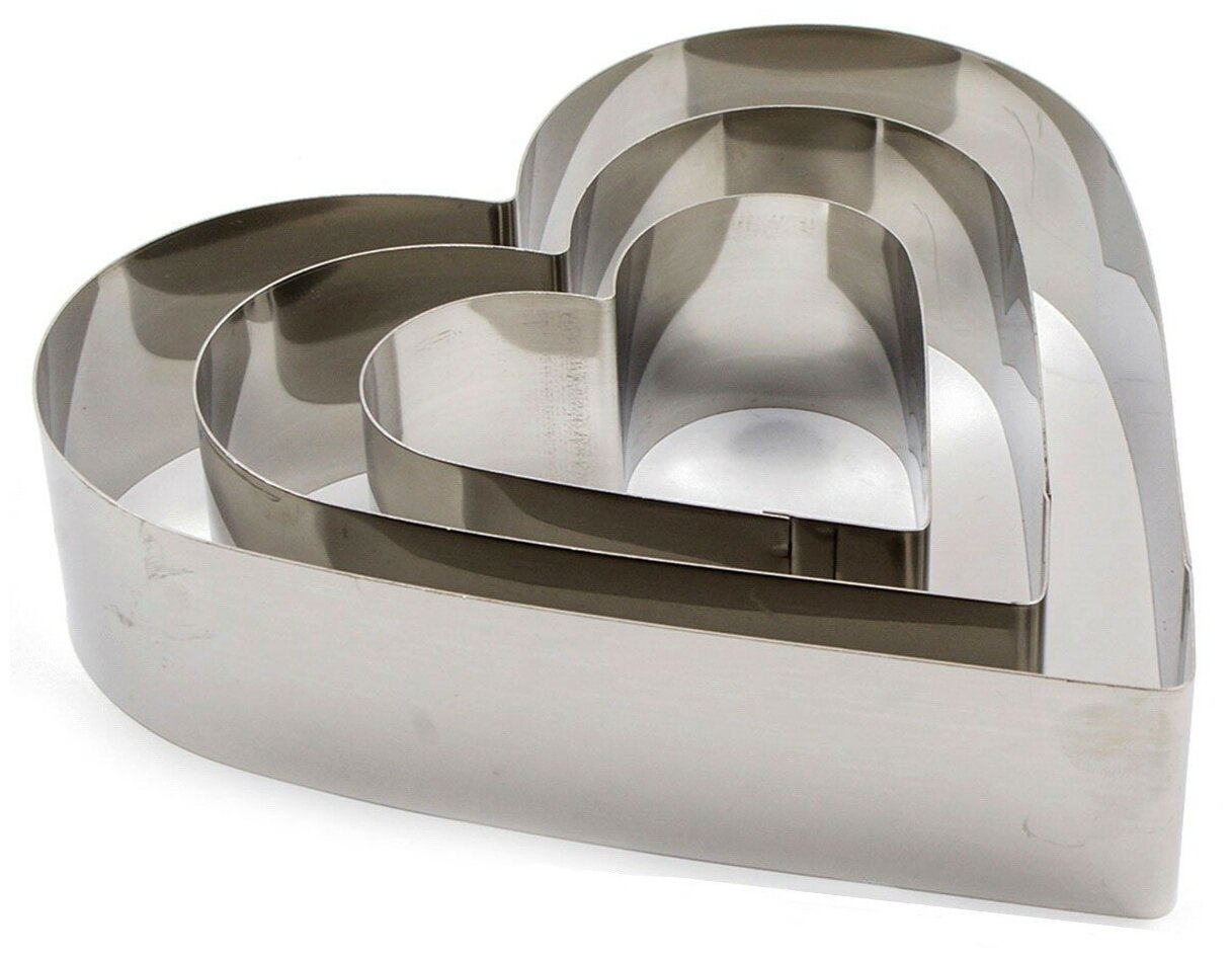 фото Набор кулинарных форм сердце 3 шт / набор кулинарных колец 20-15-10 см / кондитерские формы