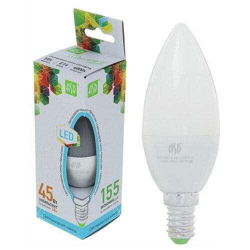 Лампа светодиодная ASD LED-СВЕЧА-standard, Е14, 5 Вт, 230 В, 4000 К, 450 Лм