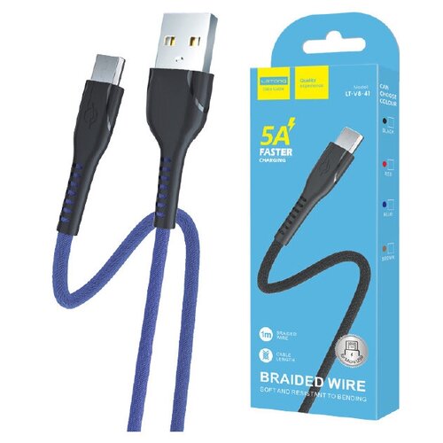 Кабель USB 2.0 AM/Micro-B M 1 м Letang LT-V8-41, 5 А, плетеная ткань [синий] кабель vcom usb usb micro b vus7075 1 8 м синий
