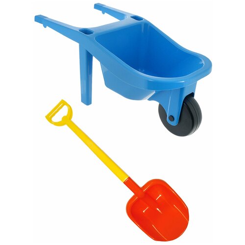фото Игрушки для песочницы для снега тачка детская садовая синяя + детская лопатка для песка 66 см. zebratoys