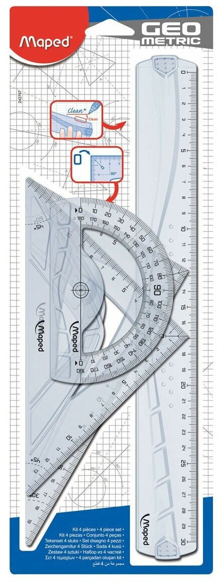 Набор из 4-х чертежных предметов MAPED GEOMETRIC в индивидуальной упаковк