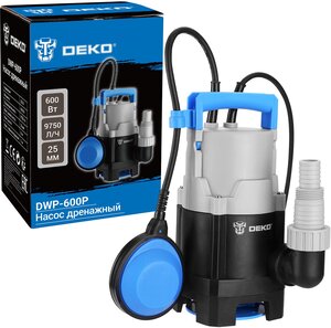 <b>Насос</b> дренажный DEKO DWP-600P (грязевая, поплавок, 220В, 600Вт, пластик) Электрический погружной дре