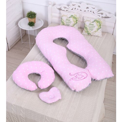 Комбо-набор подушек для беременных 3 в 1 Серо-розовые звездочки подушка декоративная 45х45см для беременных праздники жду малыша