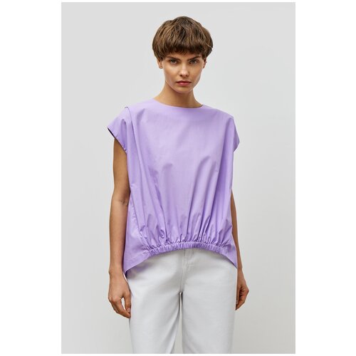 фото Блуза baon, повседневный стиль, свободный силуэт, короткий рукав, без карманов, размер 44, фиолетовый