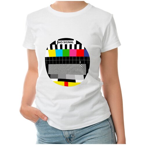 Женская футболка «TV No Signal - ТВ Нет Сигнала» (L, темно-синий)