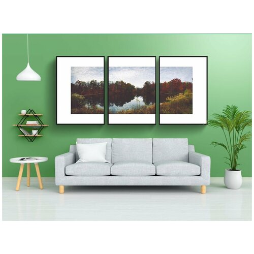 фото Набор модулных постеров для интерьера "озеро, пруд, осень" 60x90 см. в тубусе, без рамки lotsprints