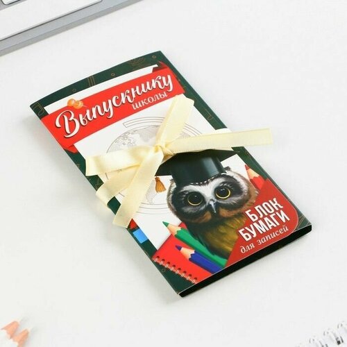 Блок бумаги для записей с липким слоем на выпускной Выпускнику школы в открытке с лентой 30 листов 499₽