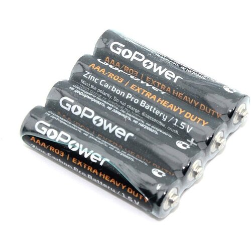 Батарейка GoPower R03 (ААА) SR4, 1.5В, 4шт. minamoto батарейка minamoto heavy duty r03 sr4 4шт