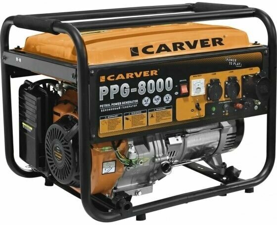 Электростанция CARVER бенз. PPG-8000 (220В/2х16А+1х32А,12В/8А,6.0/6.5кВт,LT-190F,15л/с) 81кг