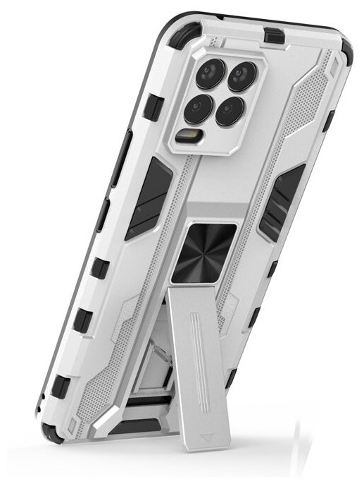 Противоударный чехол с подставкой Transformer для Realme 8 Pro серебряный