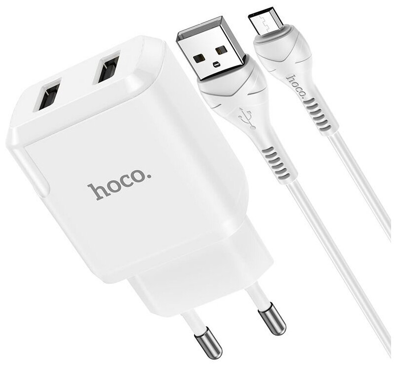 Зарядное устройство HOCO N7 Speedy 2/USB + Кабель USB-Micro, 2.1A, белый