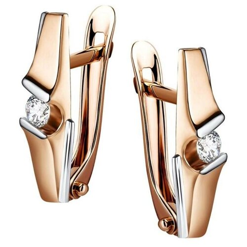 Серьги Золотая подкова, красное золото, 585 проба, фианит