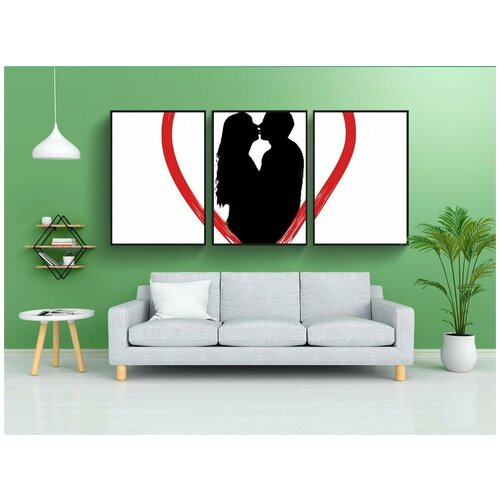 фото Набор модулных постеров для интерьера "любовники, сердце, силуэт" 60x90 см. в тубусе, без рамки lotsprints