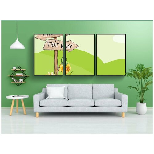 фото Набор модулных постеров для интерьера "знак, дети, зеленый" 60x90 см. в тубусе, без рамки lotsprints