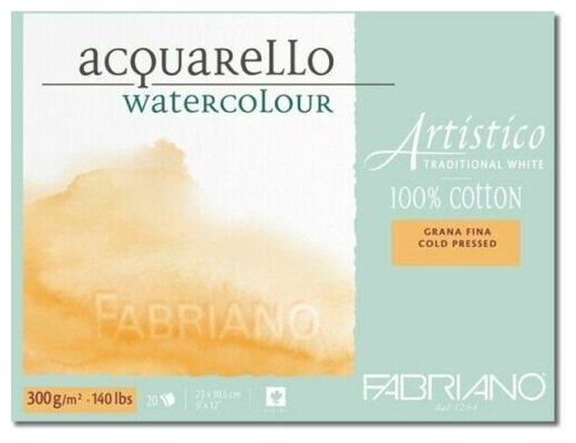 Fabriano Блок для акварели "Artistico Traditional White" 300г/м. кв 23x30см Grain fin \ Cold pressed 20л