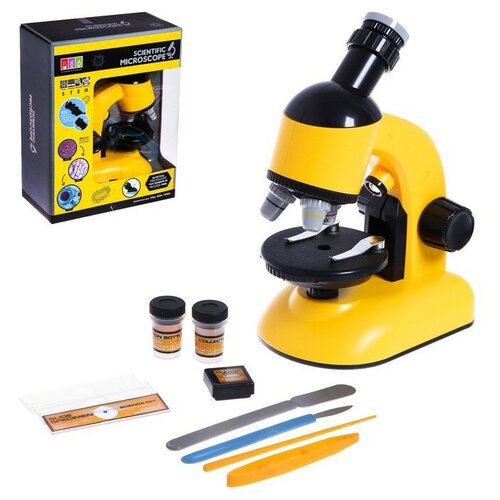 Микроскоп детский «Юный ученый» кратность х100, х400, х1200, подсветка, цвет жёлтый костюм ученый детский
