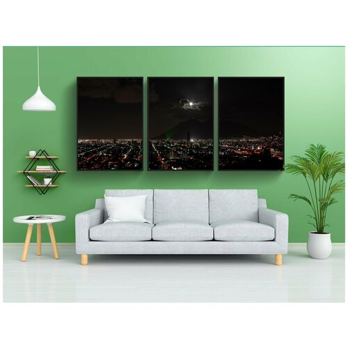 фото Набор модулных постеров для интерьера "монтеррей, огни большого города, ночь" 60x90 см. в тубусе, без рамки lotsprints