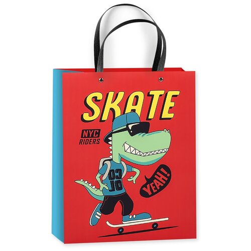 фото Пакет подарочный 3d, динозавр на скейте, красный, 42*32*12 см, 1 шт. дон баллон