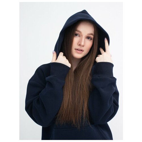 фото Худи rich line, оверсайз, средней длины, утепленная, карманы, капюшон, карманы, размер xs, синий