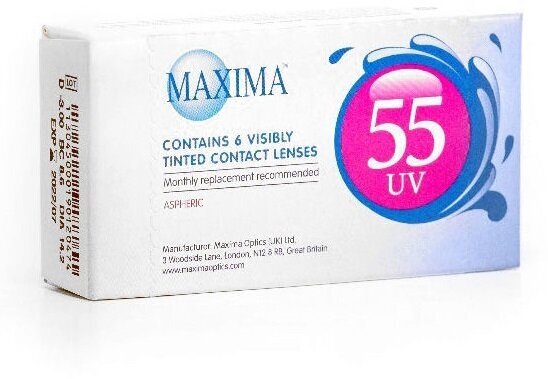 Maxima 55 UV Aspheric, 6 линз В упаковке 6 штук Оптическая сила -4.25 Радиус кривизны 8.6