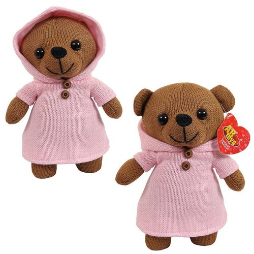 Мягкая игрушка ABtoys Knitted, Мишка вязаный, 22 см, в розовом платьице (M5145)