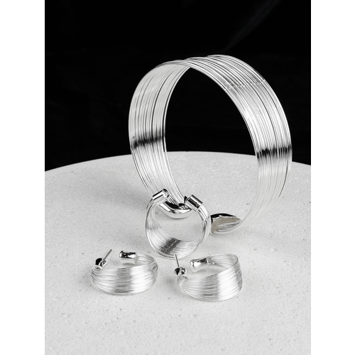 фото Комплект бижутерии mariarsi: браслет, кольцо, серьги, бижутерный сплав, серебрение, размер кольца: безразмерное, мультиколор