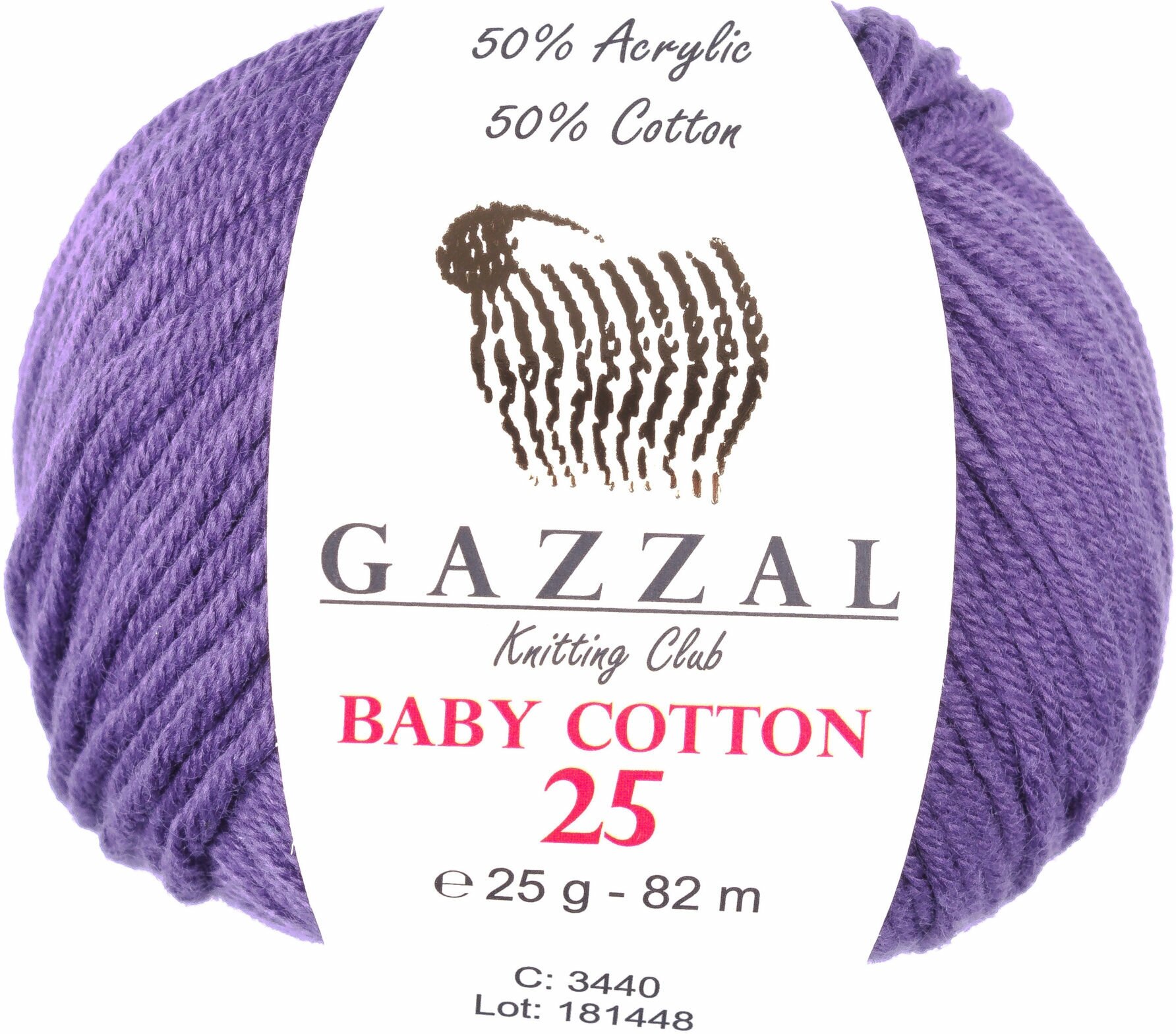 Пряжа Gazzal Baby Cotton 25 темно-сиреневый (3440), 50%хлопок/50%акрил, 82м, 25г, 1шт